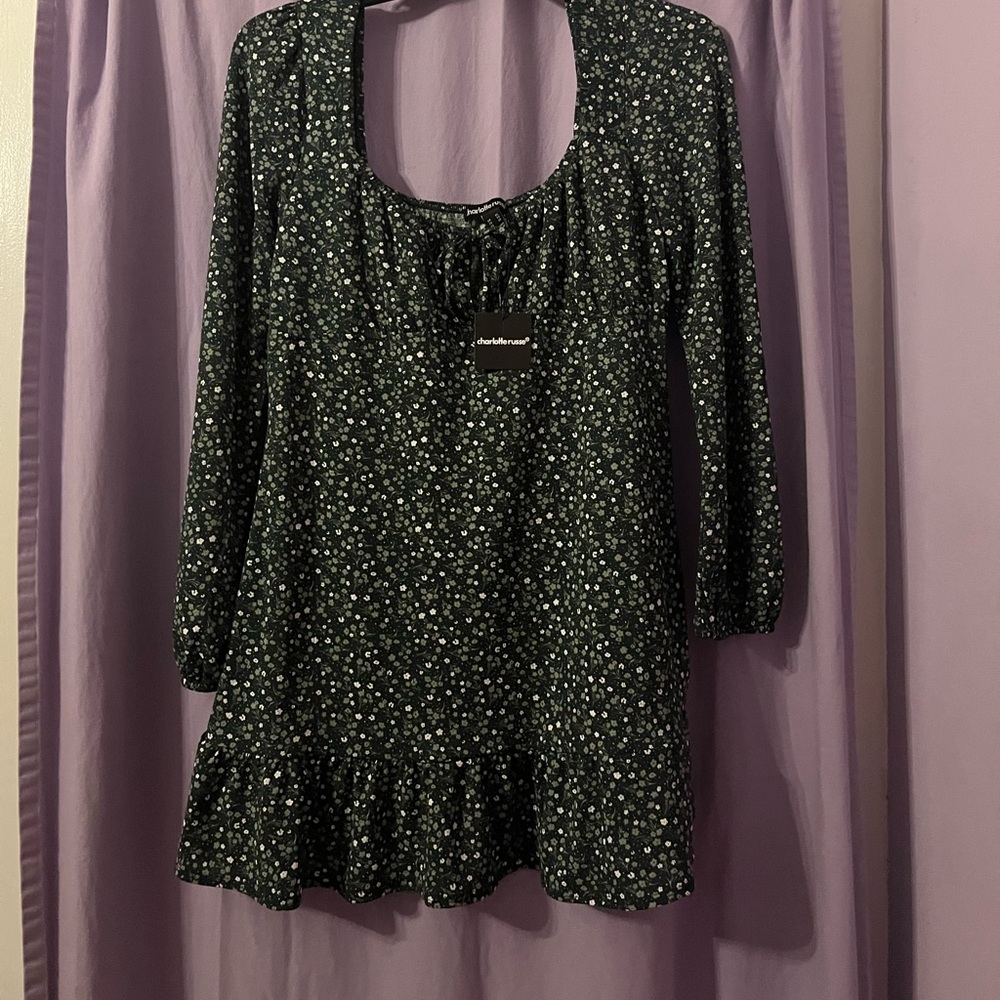 Charlotte Russe Green Floral Long Sleeve Dress